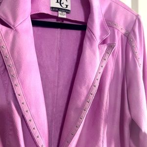 Beautiful pink, Lena Gabriel faux suede, long blazer style coat with hook & eye